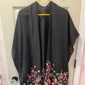 Black Floral Embroidered Poncho